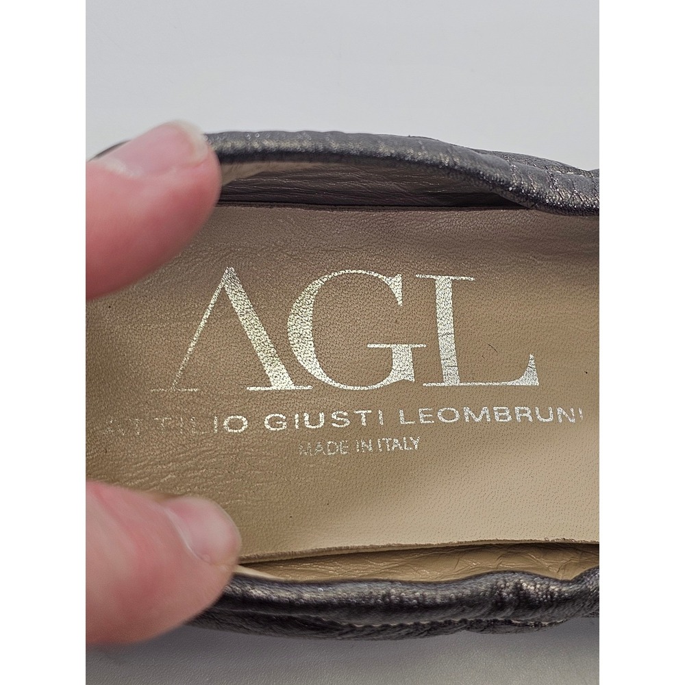 AGL Attilio Giusti Leombruni Metallic Pewter‎ Leather Chain Bit Loafers 37.5 / 7 - Picture 7 of 9
